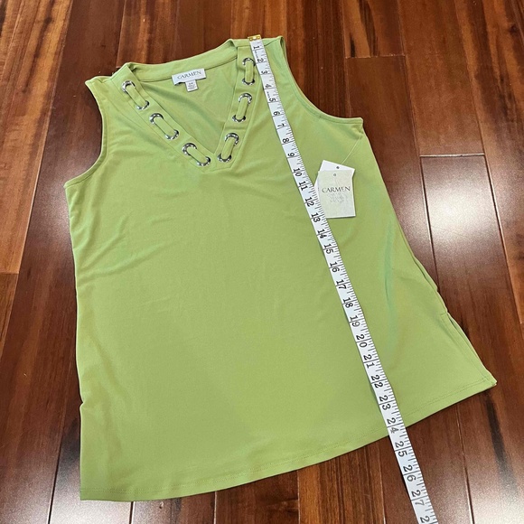 New NWT Carmen Marc Valvo Lime Green Tank Top Sleeveless V-Neck Grommet Sz Small - Picture 8 of 9